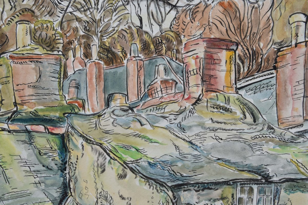 Rowley SMART  "Pêcheurs au port" aquarelle 39x55-photo-2